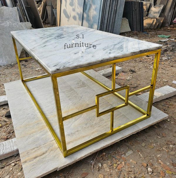 Coffe table stainless steel frame with marble top - Image 3