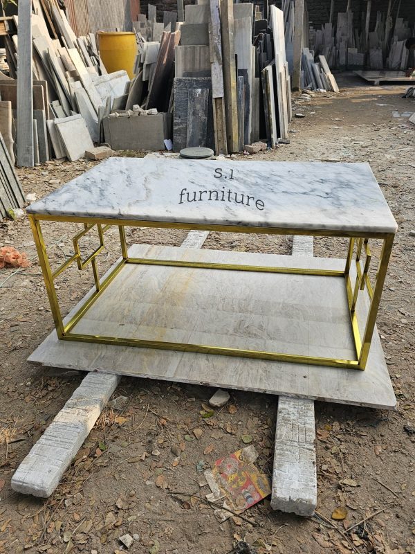 Coffe table stainless steel frame with marble top - Image 4