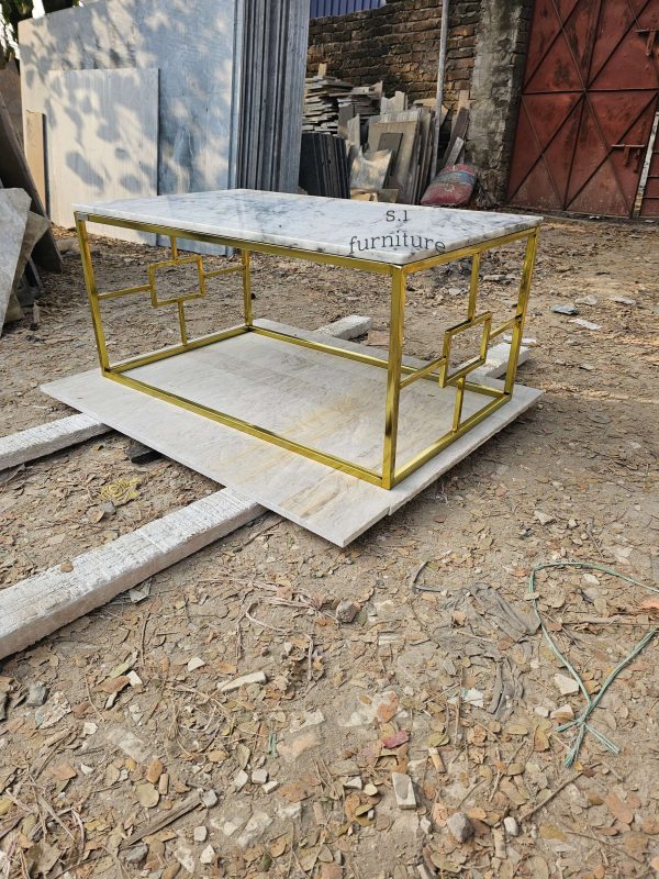 Coffe table stainless steel frame with marble top - Image 5