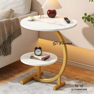 Side table metal frame with marble top